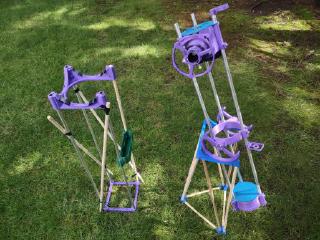 This new mount next to my old mount. The telescope is angled because otherwise it won't stand on the mount.... 