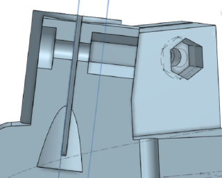 A side cutaway view of a complicated part.