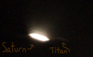 A 4s long exposure reveals a streak of light near Saturn - a moon! I think it's titan!